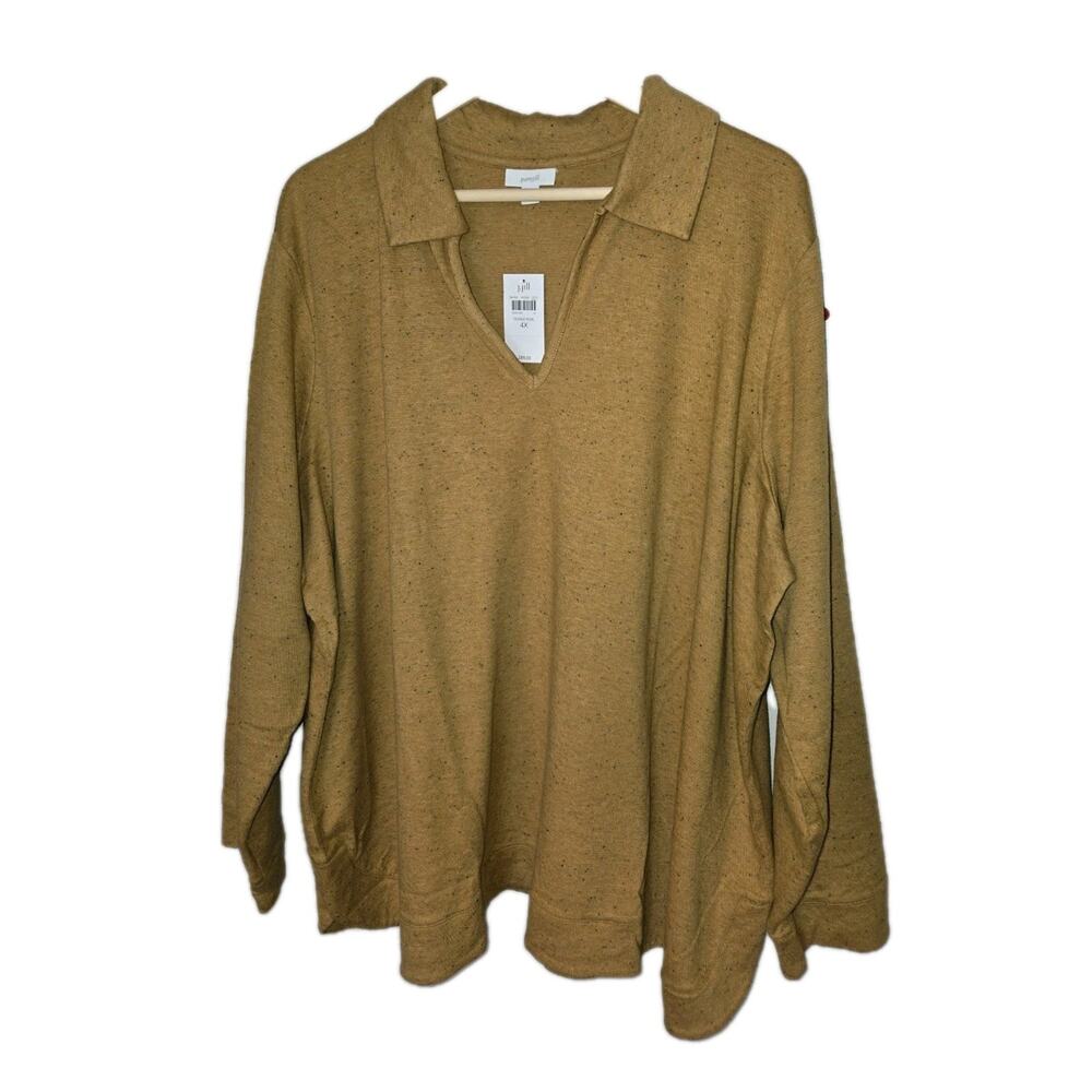 NEW J Jill Pure Jill Diagonal Knit Top Sz 4X Plus Tigers Eye V Neck Collared